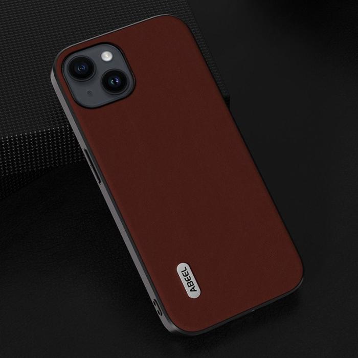 ABEEL - ABEEL iPhone 14 Plus Skal Chockresistent Läder Coated Kaffe