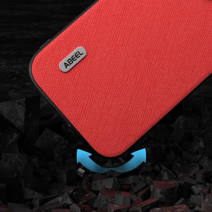 ABEEL - ABEEL iPhone 14 Plus Skal Cross Texture Röd Cowhide Leather