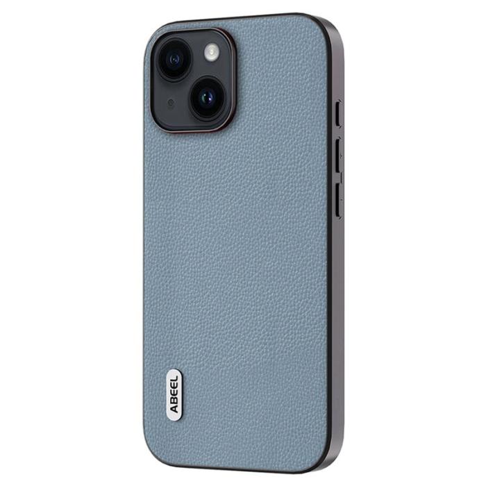 ABEEL - ABEEL iPhone 14 Plus Skal Litchi Textur Läder + PC + TPU - Baby Blue