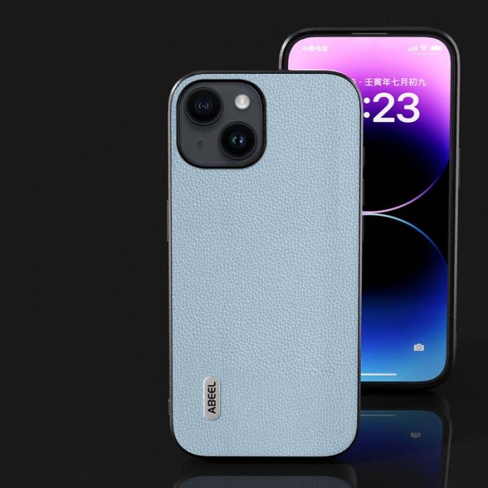 ABEEL - ABEEL iPhone 14 Plus Skal Litchi Textur Läder + PC + TPU - Baby Blue