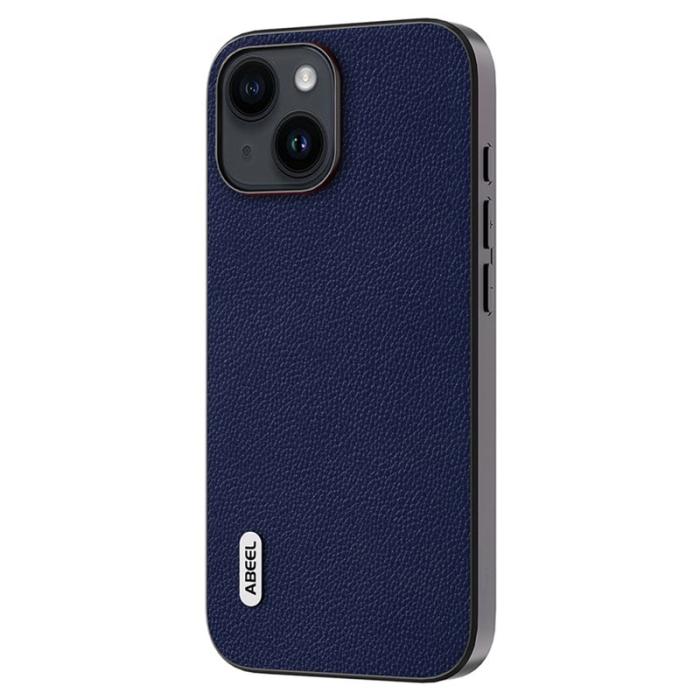 ABEEL - ABEEL iPhone 14 Plus Skal Litchi Textur Läder + PC + TPU Blå