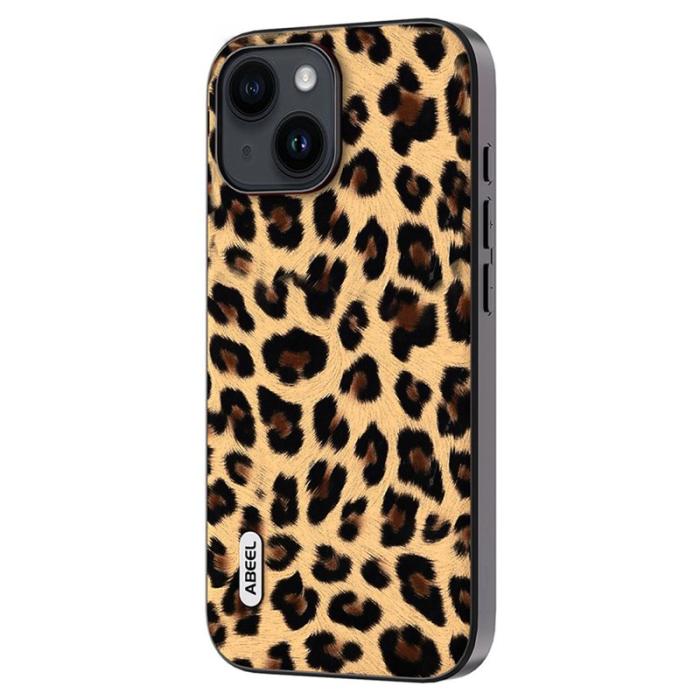 ABEEL - ABEEL iPhone 14 Plus Skal PU Läder Leopard Textur Champagne Gold