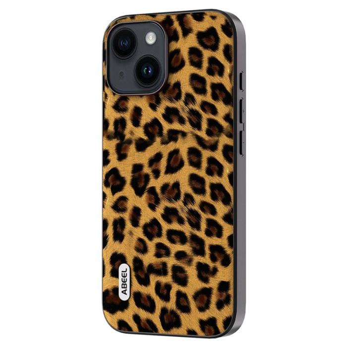 ABEEL - ABEEL iPhone 14 Plus Skal PU Läder Leopardmönster Guld