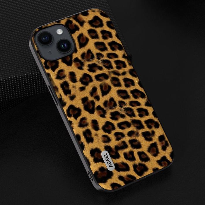 ABEEL - ABEEL iPhone 14 Plus Skal PU Läder Leopardmönster Guld