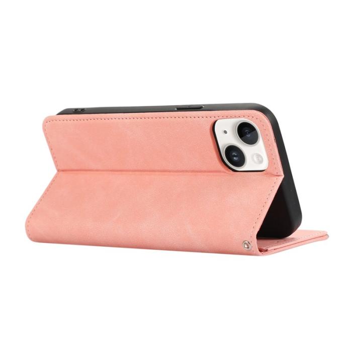 ABEEL - ABEEL iPhone 14 Plus Wallet Case PU Läder RFID Skydd - Rosa