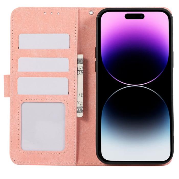 ABEEL - ABEEL iPhone 14 Pro Fodral Läder RFID Blockering Flip - Rosa