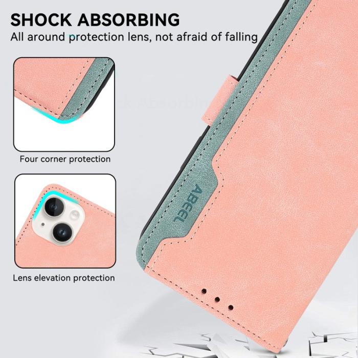 ABEEL - ABEEL iPhone 14 Pro Fodral Läder RFID Blockering Flip - Rosa