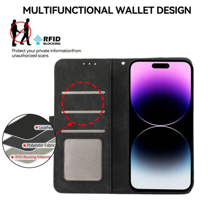 ABEEL - ABEEL iPhone 14 Pro Fodral Läder RFID Blockering Svart