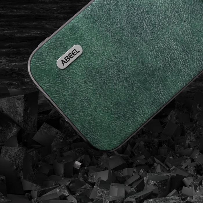 ABEEL - ABEEL iPhone 14 Pro Fodral Litchi Textur Grön PU Läder TPU