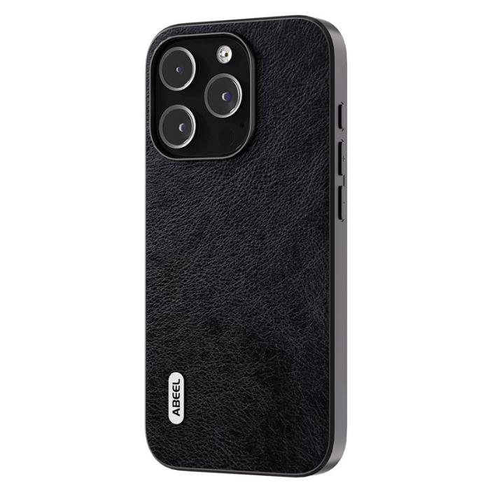 ABEEL - ABEEL iPhone 14 Pro Fodral Litchi Textur Svart PU Läder