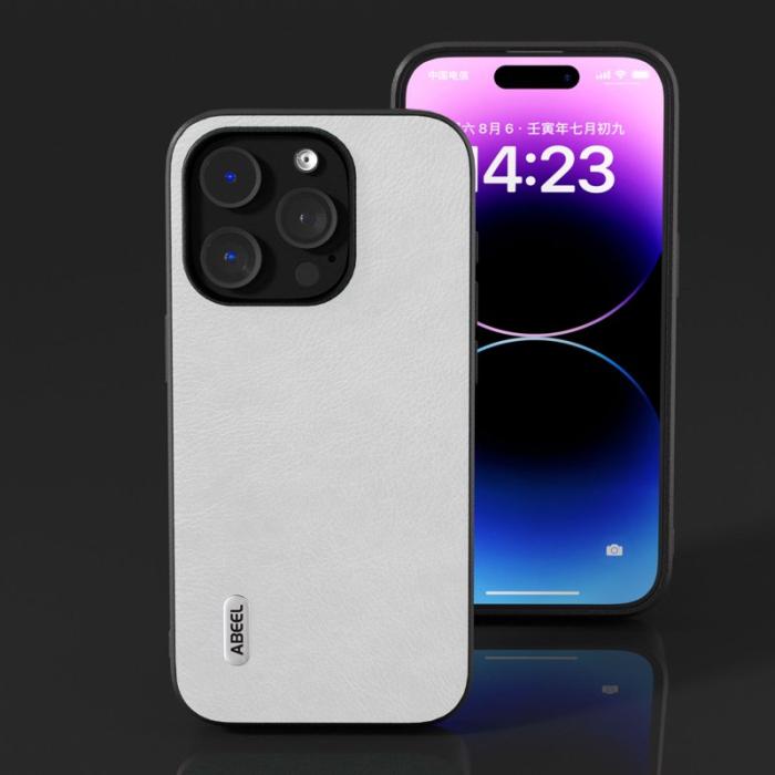 ABEEL - ABEEL iPhone 14 Pro Fodral Litchi Textur Vit
