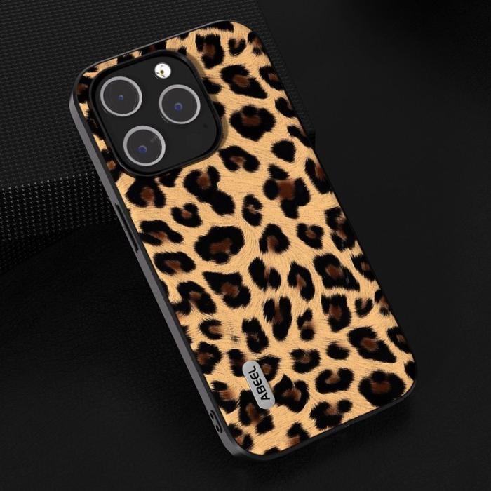 ABEEL - ABEEL iPhone 14 Pro Fodral Shockproof PU Läder Leopard Champagne Gold