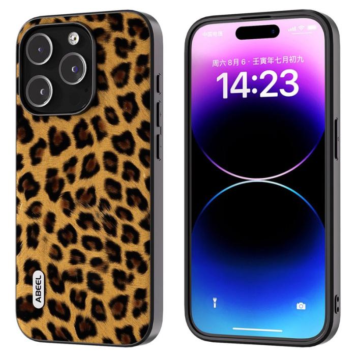 ABEEL - ABEEL iPhone 14 Pro Fodral Shockproof PU Läder Leopard Guld