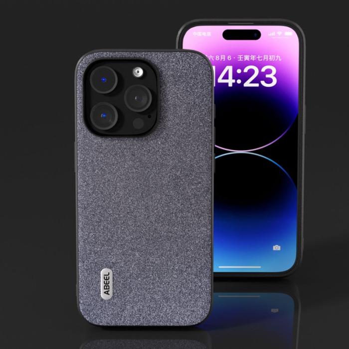 ABEEL - ABEEL iPhone 14 Pro Glitter Skal PU Läder TPU Anti-rep - Svart