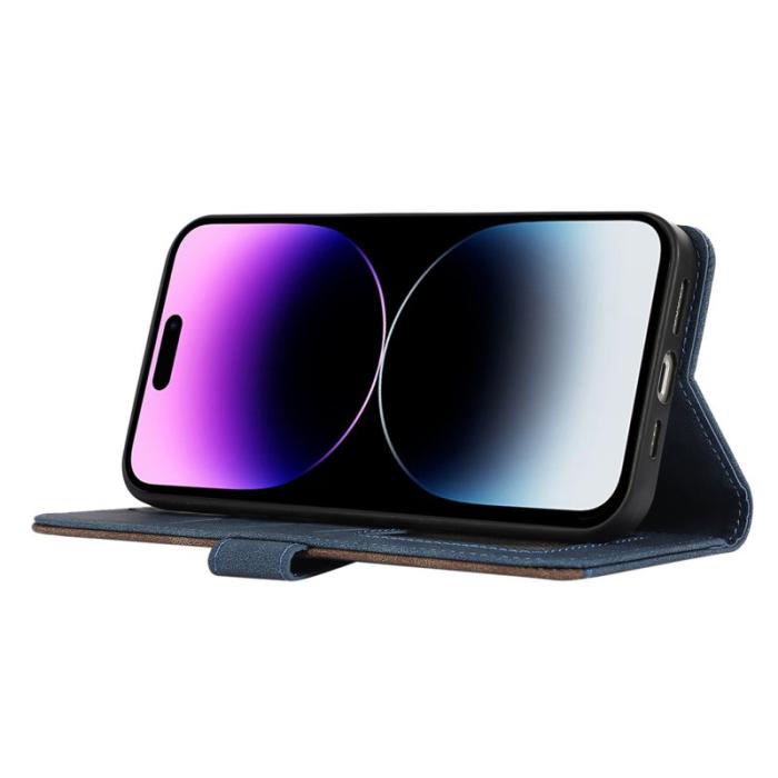 ABEEL - ABEEL iPhone 14 Pro Läderfodral RFID Blocker Flip Blå