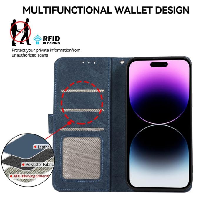 ABEEL - ABEEL iPhone 14 Pro Läderfodral RFID Blocker Flip Blå