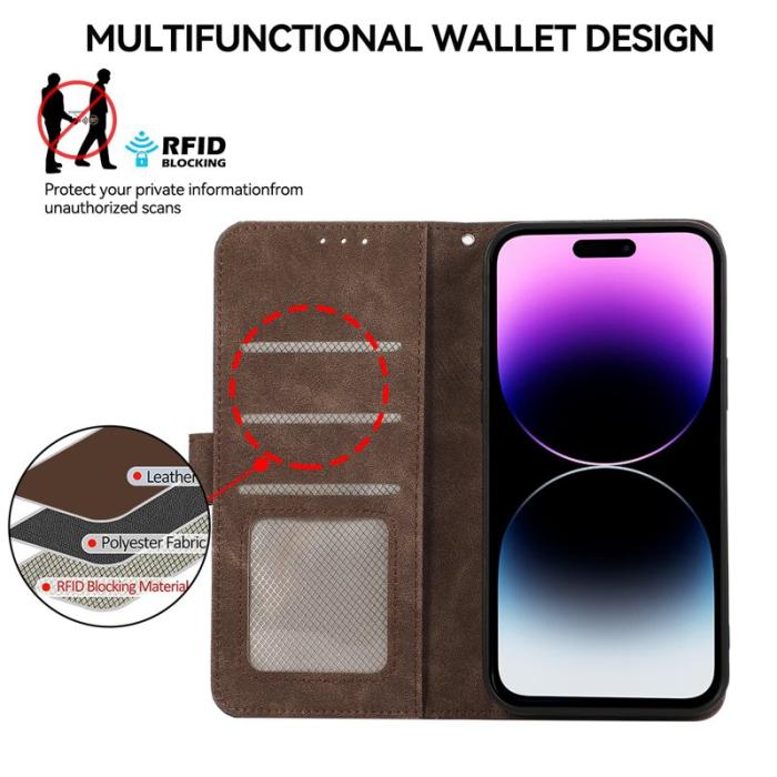 ABEEL - ABEEL iPhone 14 Pro Läderfodral RFID Blocker Flip - Brun