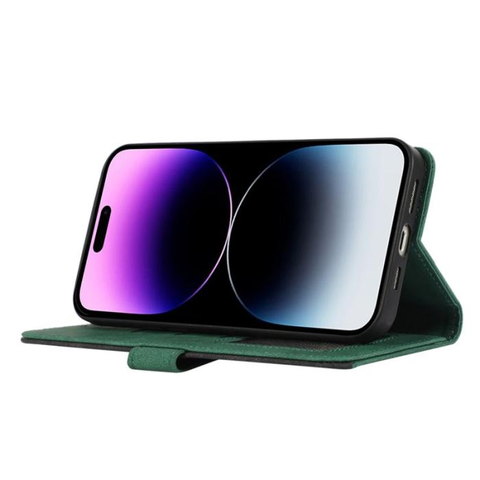 ABEEL - ABEEL iPhone 14 Pro Läderfodral RFID Blockering Flip Grön