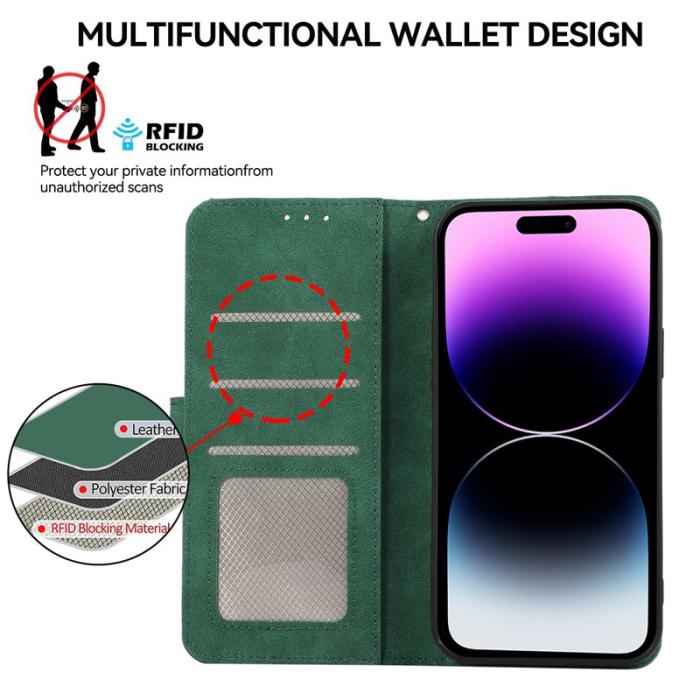 ABEEL - ABEEL iPhone 14 Pro Läderfodral RFID Blockering Flip Grön