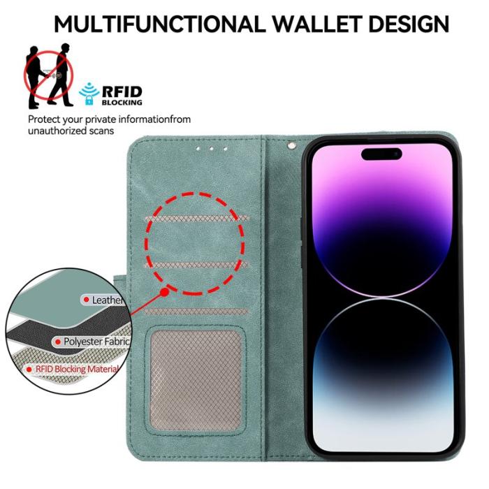 ABEEL - ABEEL iPhone 14 Pro Läderfodral RFID Skydd - Baby Blue