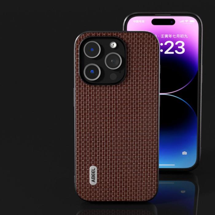 ABEEL - ABEEL iPhone 14 Pro Max Fodral Läder Coated PC+TPU Kaffe