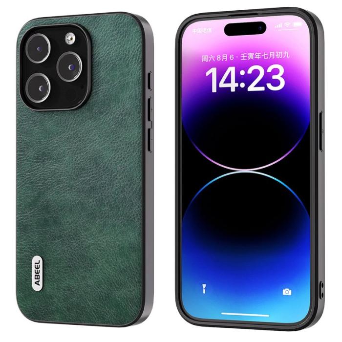 ABEEL - ABEEL iPhone 14 Pro Max Skal Drop-Proof Litchi Grön