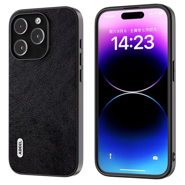 ABEEL - ABEEL iPhone 14 Pro Max Skal Drop-Skydd Litchi Textur Svart