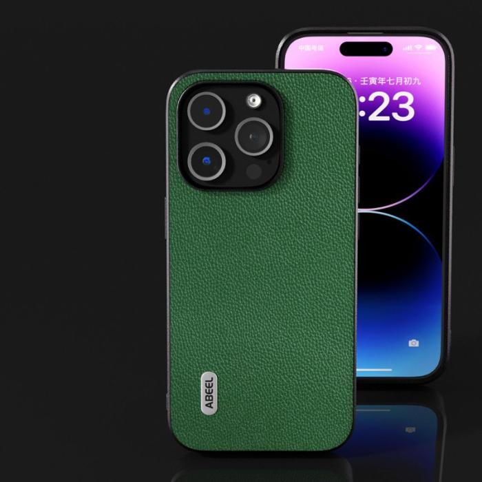 ABEEL - ABEEL iPhone 14 Pro Max Skal Läder + PC + TPU Grön
