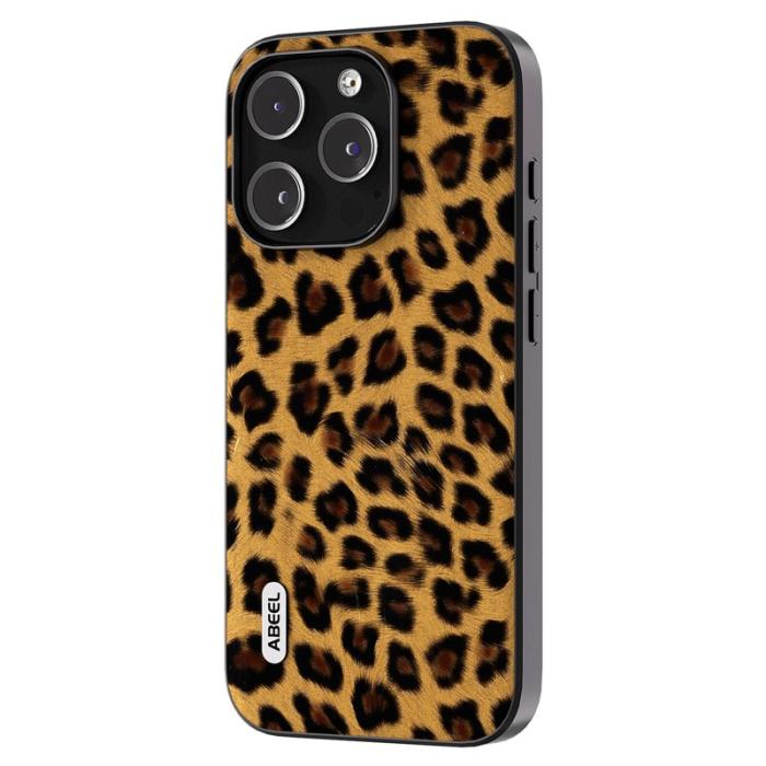 ABEEL - ABEEL iPhone 14 Pro Max Skal Leopard Textur PU Läder Guld