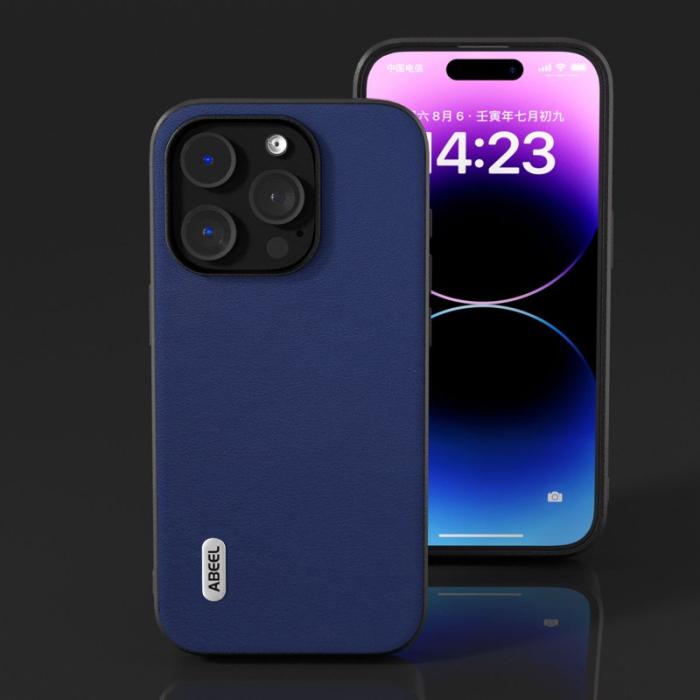 ABEEL - ABEEL iPhone 14 Pro Max Skal Shockproof Mörkblå PU Läder
