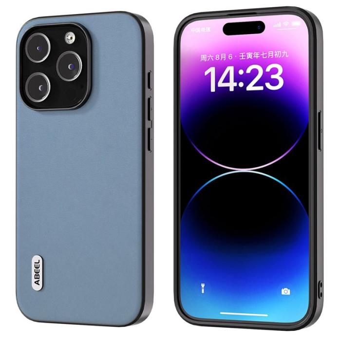 ABEEL - ABEEL iPhone 14 Pro Skal Anti-Drop Slim Texturerad PU Läder Blå