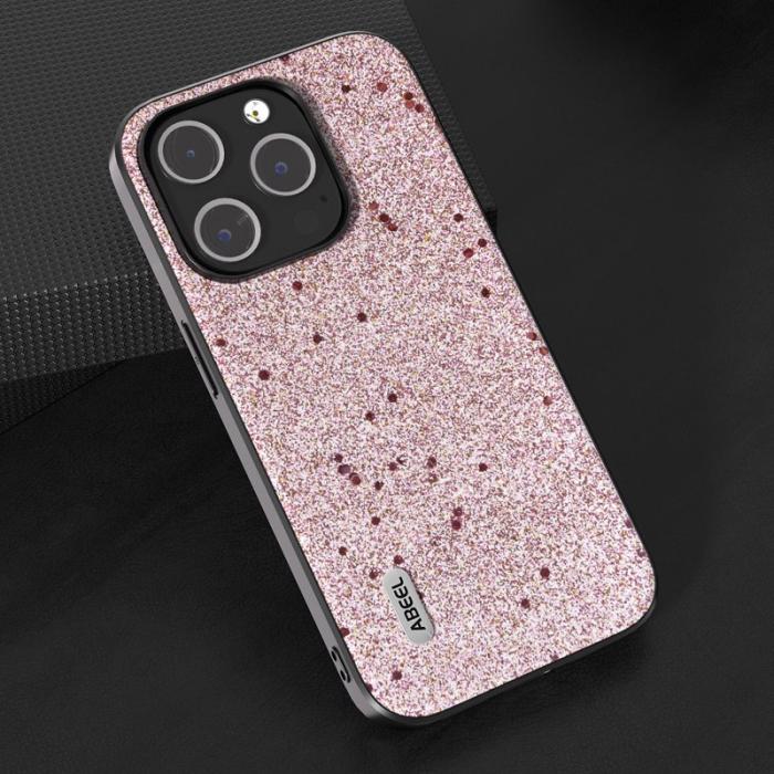 ABEEL - ABEEL iPhone 14 Pro Skal Glitter PU Läder TPU Anti-rep - Rosa