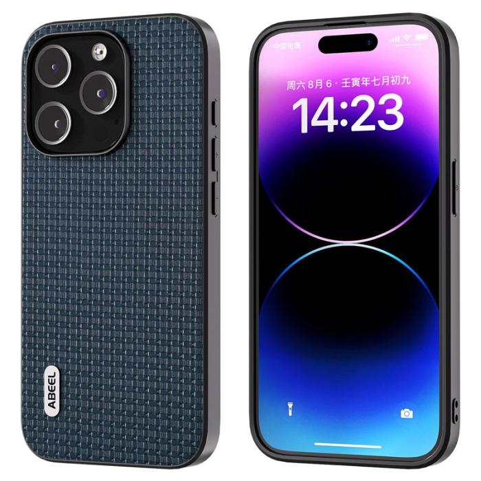 ABEEL - ABEEL iPhone 14 Pro Skal i Lyxigt Texturerat Läder - Blå