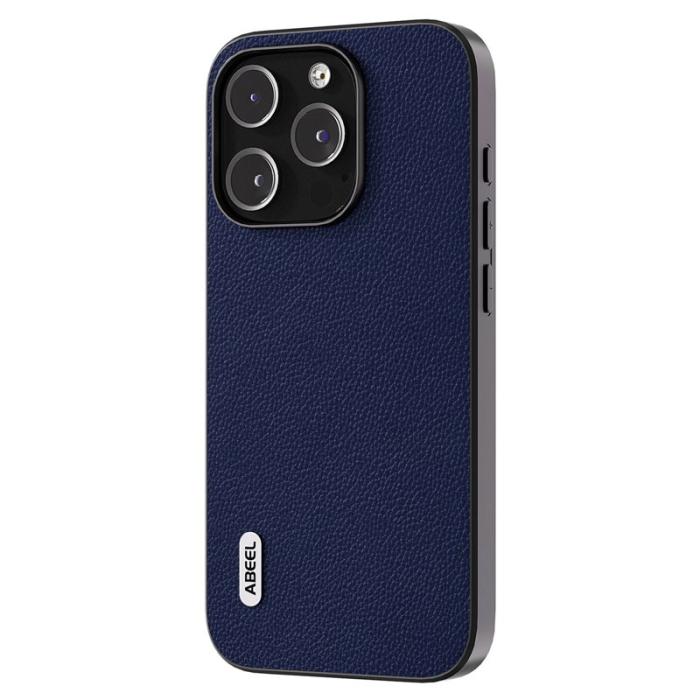 ABEEL - ABEEL iPhone 14 Pro Skal Litchi Textur Läder + PC + TPU Blå