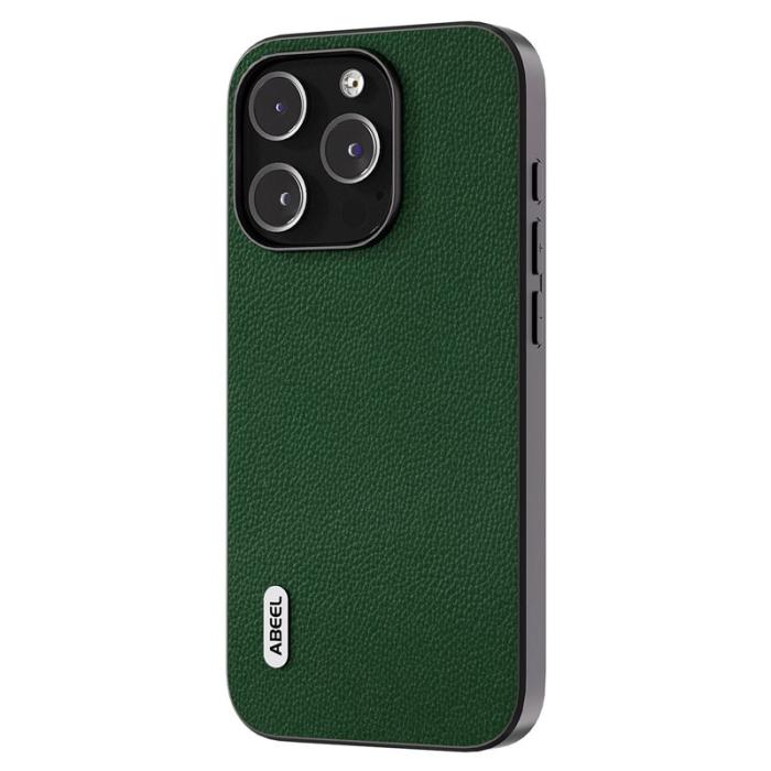 ABEEL - ABEEL iPhone 14 Pro Skal Litchi Textur Läder + PC + TPU Grön