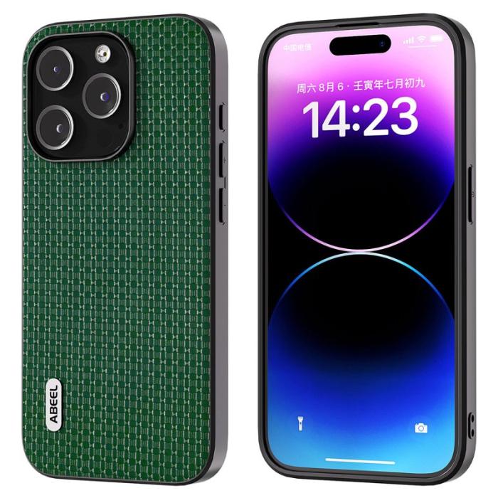 ABEEL - ABEEL iPhone 14 Pro Skal Lyxig Texturerad Läder Grön