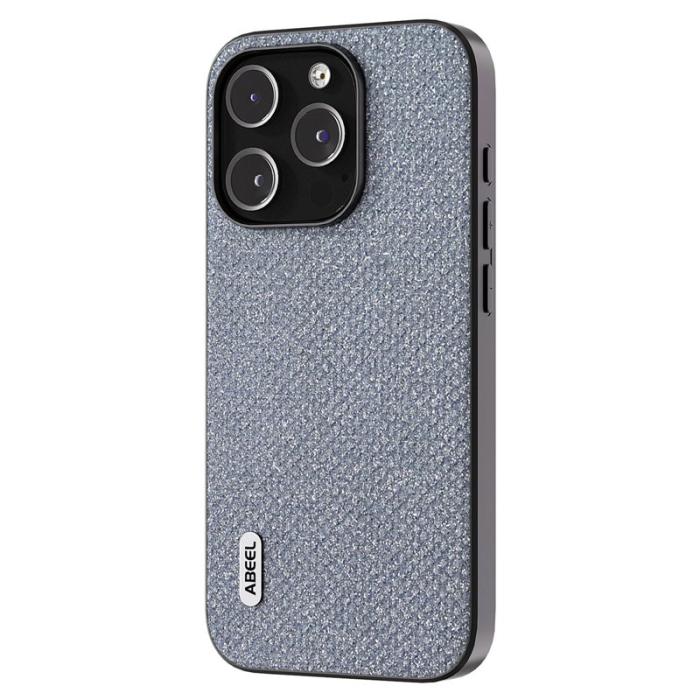 ABEEL - ABEEL iPhone 14 Pro Skal Rhinestone Textur PU Läder Grå