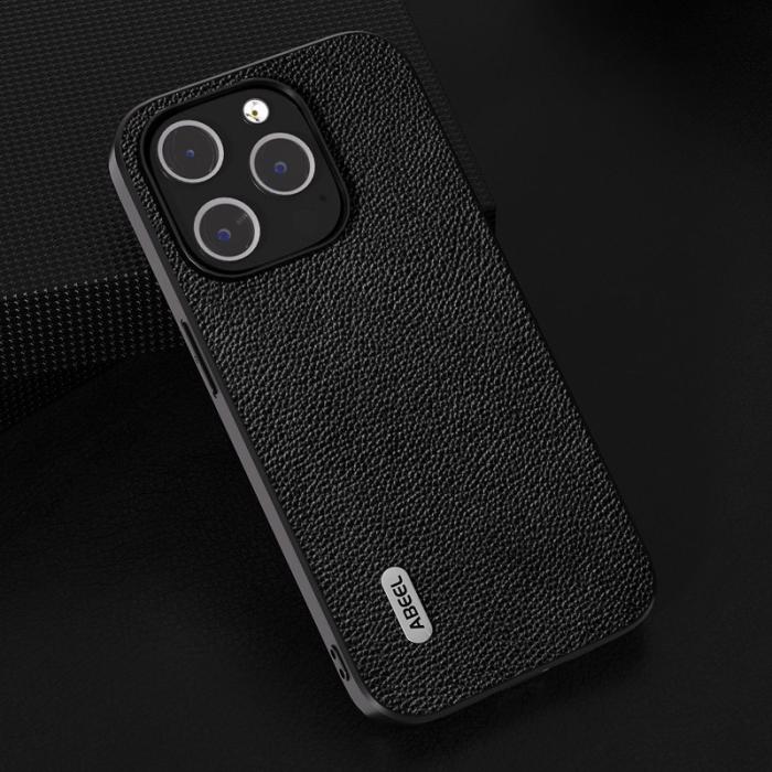 ABEEL - ABEEL iPhone 14 Pro Skal Skyddande Litchi Läder Svart