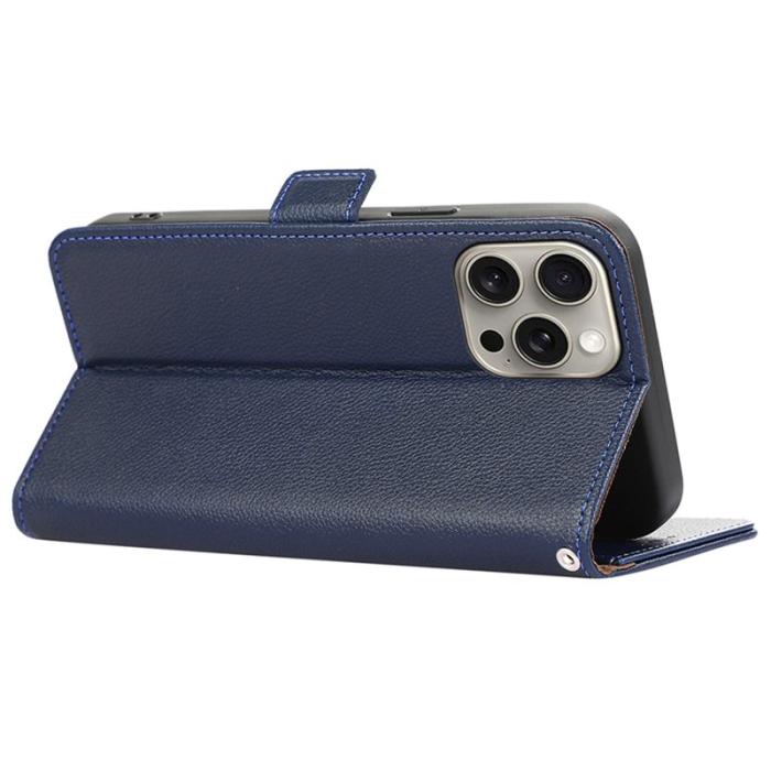 ABEEL - ABEEL iPhone 14 Pro Wallet Case Litchi Läder RFID Blå