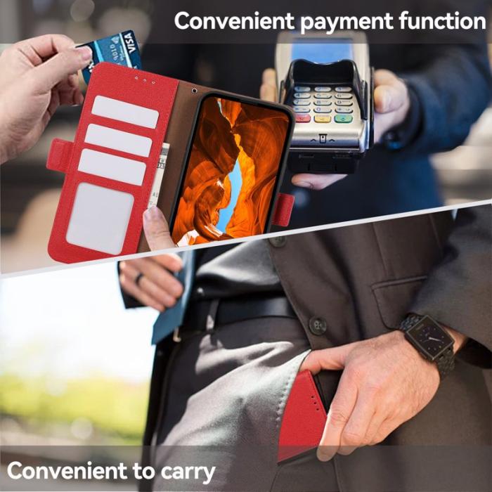 ABEEL - ABEEL iPhone 14 Pro Wallet Case Litchi Läder RFID Röd