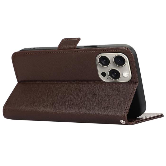 ABEEL - ABEEL iPhone 14 Pro Wallet Case Litchi Läder RFID Skydd - Brun
