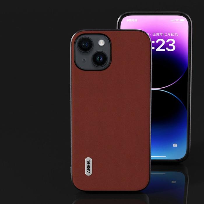 ABEEL - ABEEL iPhone 14 Skal i Cowhide Läder och TPU - Kaffe