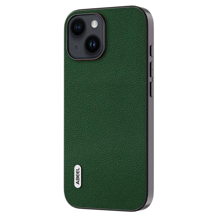 ABEEL - ABEEL iPhone 14 Skal Litchi Textur Anti-Drop Läder Grön