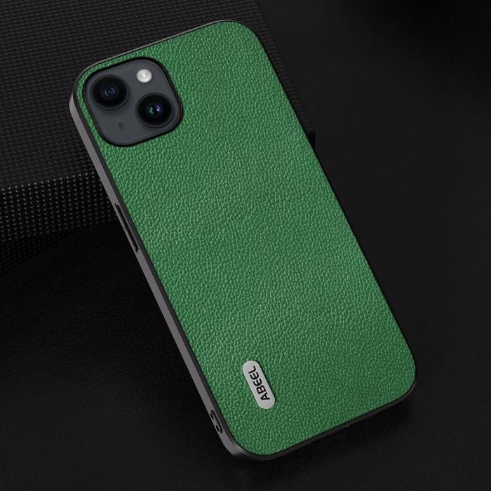 ABEEL - ABEEL iPhone 14 Skal Litchi Textur Anti-Drop Läder Grön
