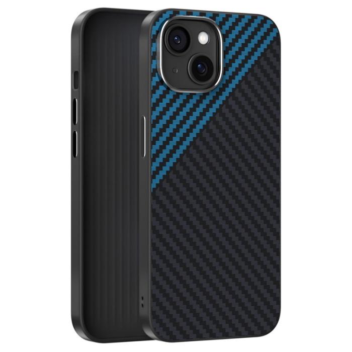 ABEEL - ABEEL iPhone 14 Skal MagSafe Kolfiber Svart / Blå