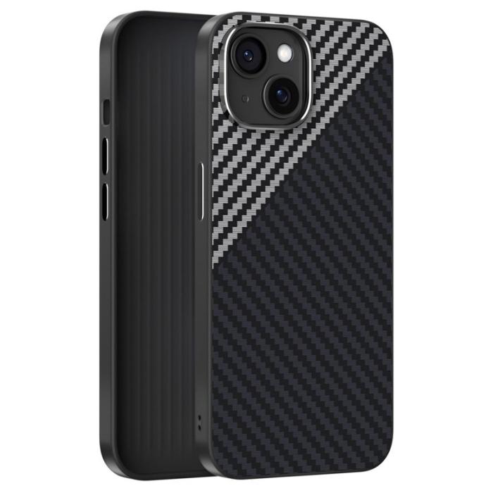 ABEEL - ABEEL iPhone 14 Skal MagSafe Kolfiber Svart/Silver