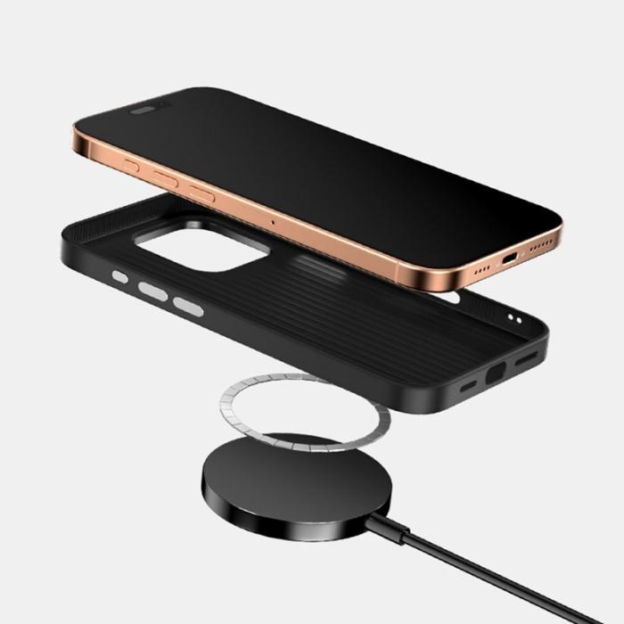 ABEEL - ABEEL iPhone 14 Skal MagSafe Kolfiber Textur Svart