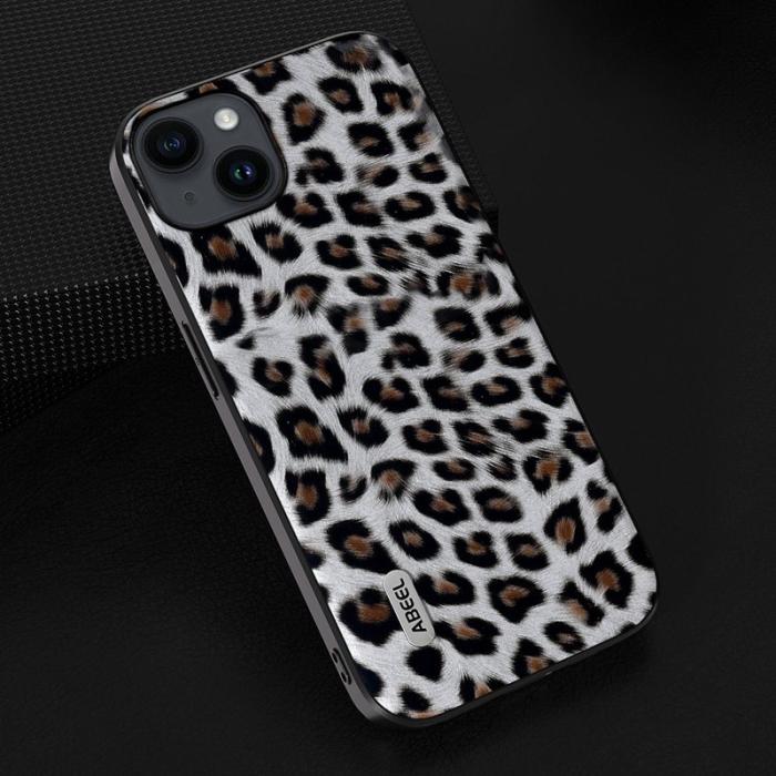 ABEEL - ABEEL iPhone 14 Skal PU Läder TPU PC Leopard Silver