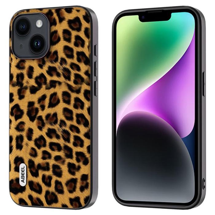 ABEEL - ABEEL iPhone 14 Skal PU Läder TPU + PC Leopard Textur Guld