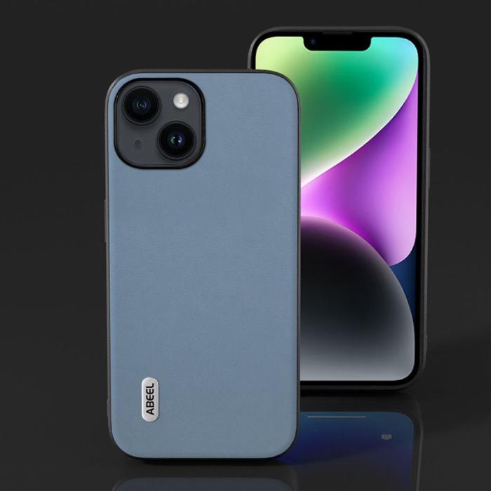 ABEEL - ABEEL iPhone 14 Skal Texturerad PU Läder TPU Stötabsorberande Blå